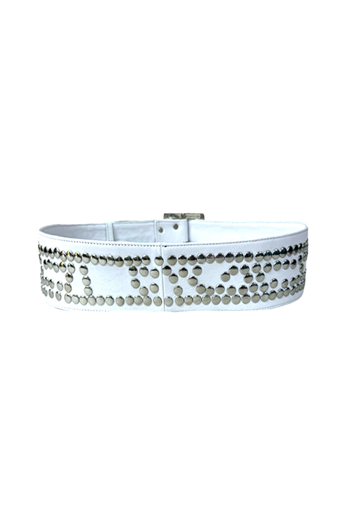 Esther Studded Leather Belt White