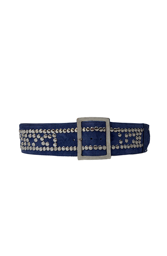 Esther Studded Suede Belt Blue