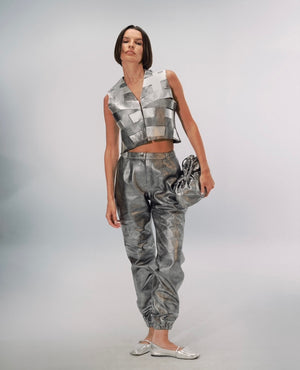 Aiden Leather Vest Washed Silver
