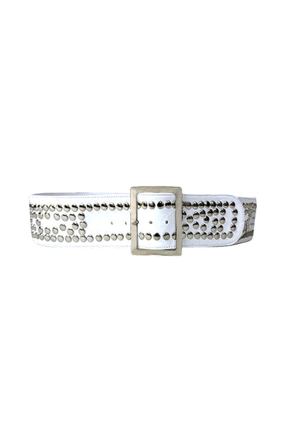 Esther Studded Leather Belt White