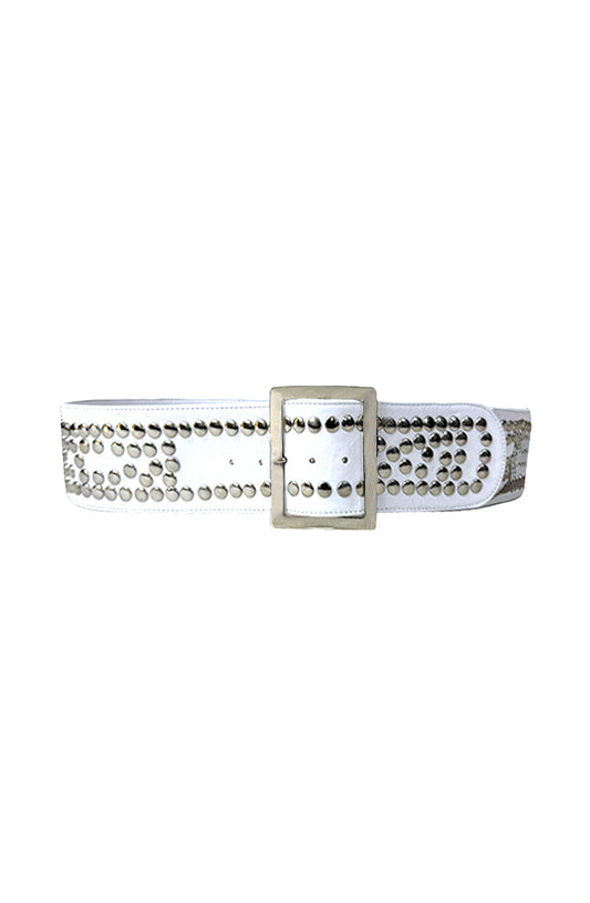 Esther Studded Leather Belt White