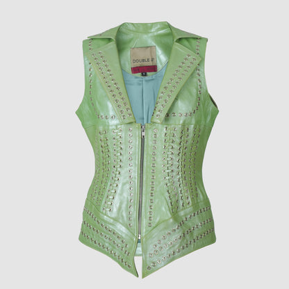 Kayla Leather Vest Electric Lime Green