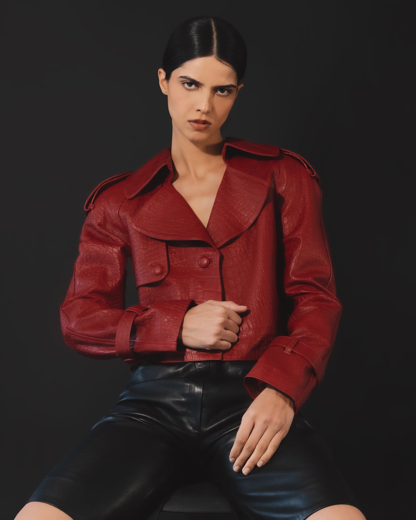 Audax Leather Jacket Red Croc