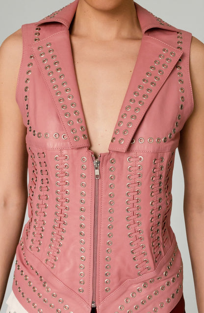 Kayla Leather Vest Blush Pink