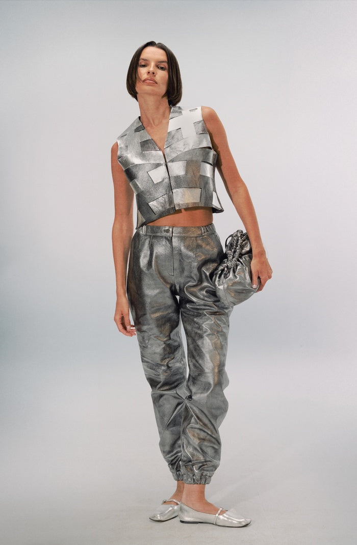 Aiden Leather Vest Washed Silver