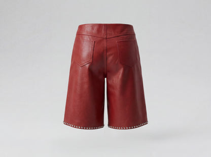 Callie Leather Studded Shorts Red