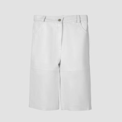 Callie Leather Bermuda Shorts White