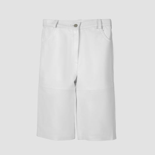 Callie Leather Bermuda Shorts White