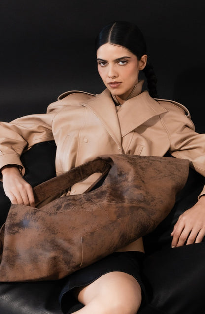 Ophelia Oversized Leather Bag Washed Brown
