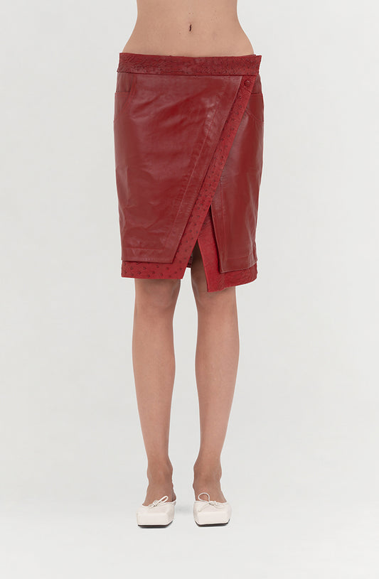 Aspen Leather Skirt Red x Red Ostrich - Limited Edition