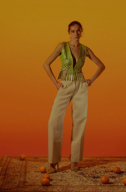 Attalea Leather Vest Electric Lime Green