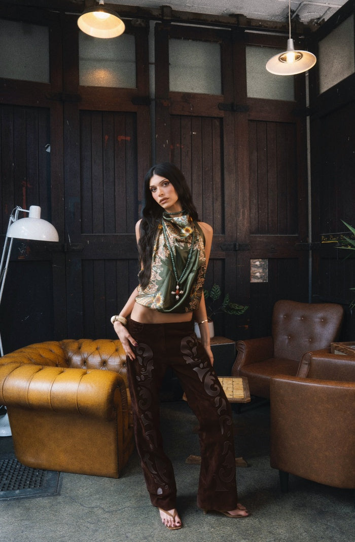 Double A x LJ Patchwork Brown Suede Pants