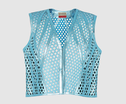 Aurelia Leather Vest Electric Blue