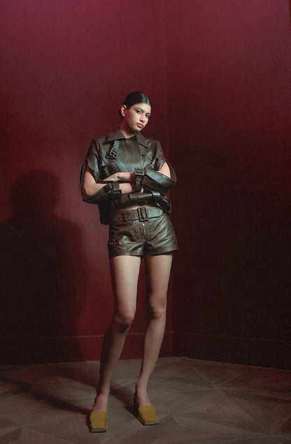 Sterling Leather Belted Shorts Leopard