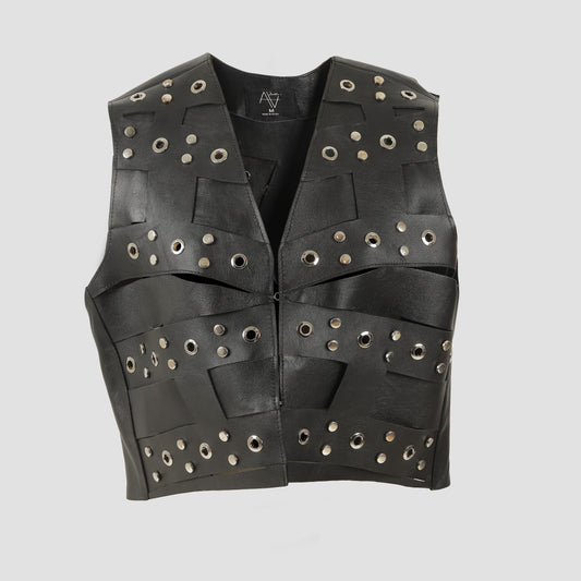 Aiden Studded Leather Vest Black