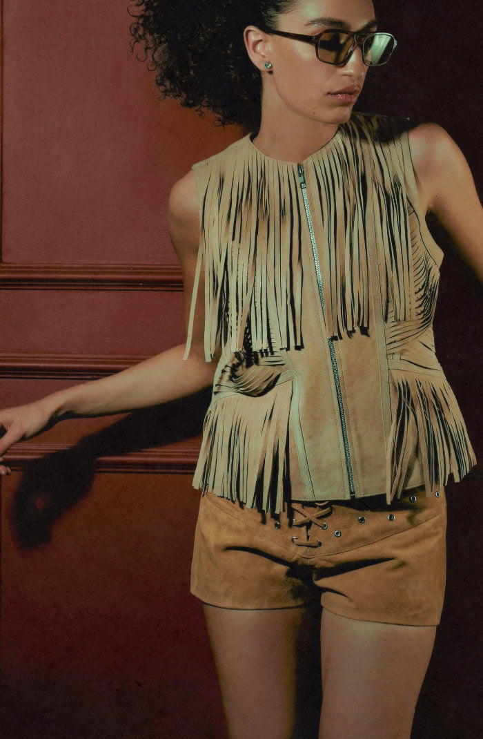 Aurora Suede Vest Tan