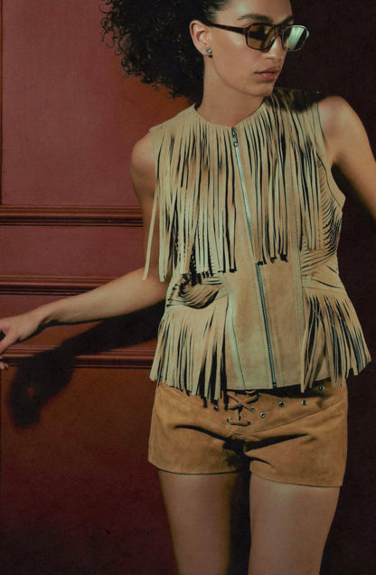 Aurora Suede Vest Tan