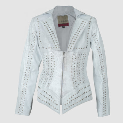 Kayla Leather Jacket Washed White