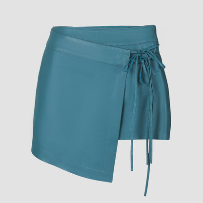 Celine Leather Skirt Cerulean Blue