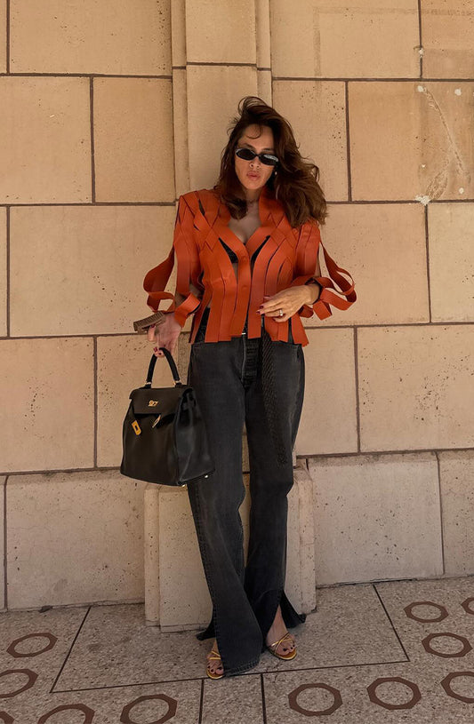 Brianna Leather Jacket Orange
