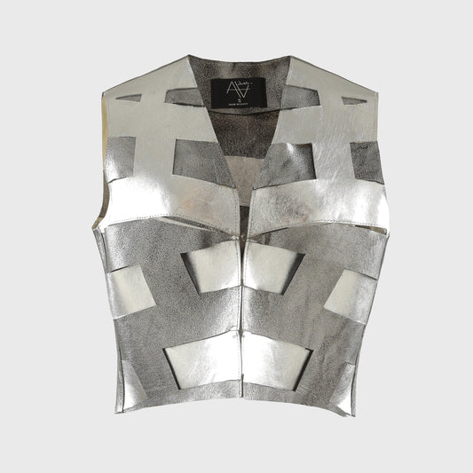 Aiden Leather Vest Washed Silver