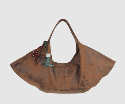 Ophelia Oversized Leather Bag Washed Brown