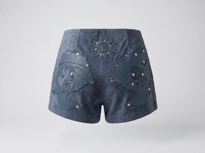 Jason Suede Laser-Cut Shorts Blue