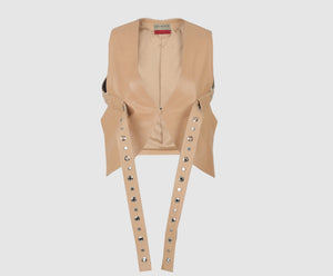 Quinn Leather Vest Nude Beige