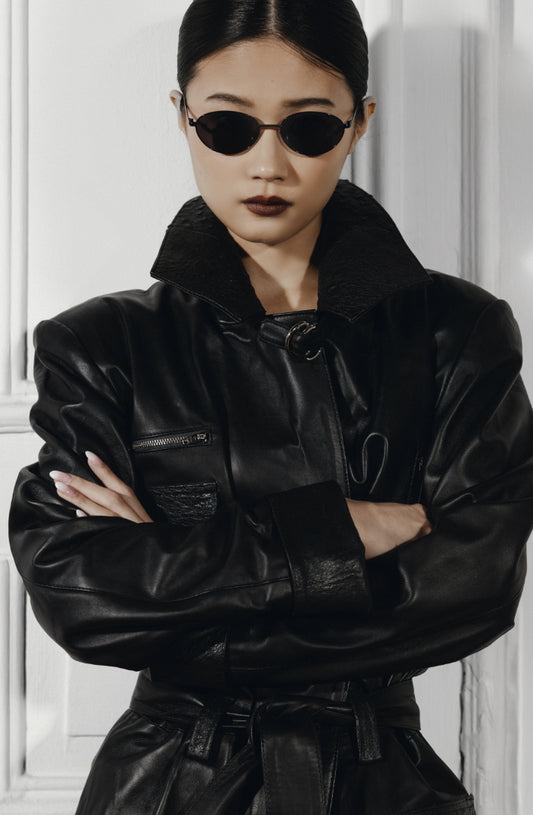 Austin Leather Coat Ostrish Black - Limited Edition
