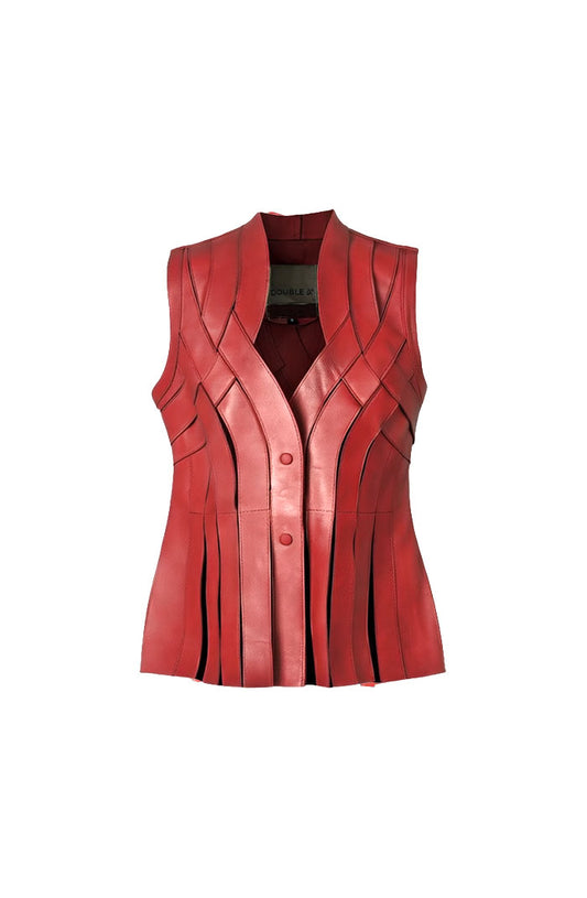 Brianna Leather Vest Red