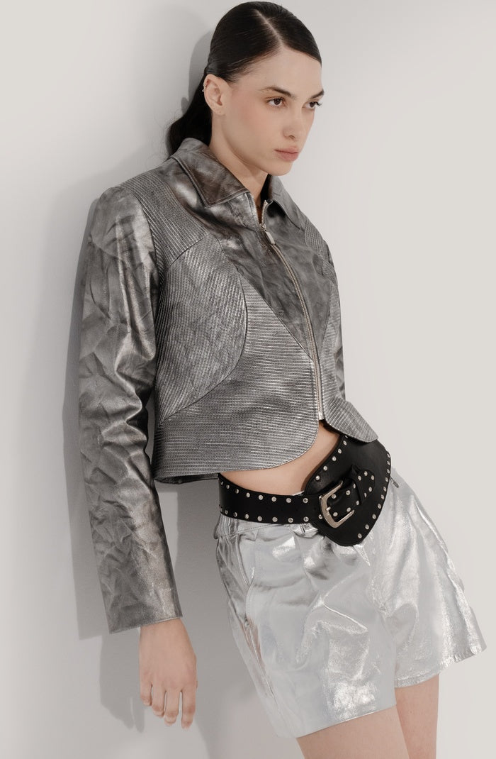 Ausborn II Leather Jacket Washed Silver