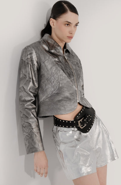 Ausborn II Leather Jacket Washed Silver