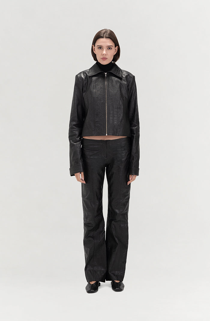 Isaac Leather Pants Black Croc