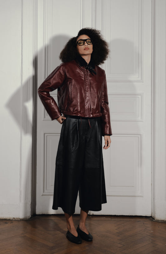Jasper Leather Bomber Jacket Burgundy