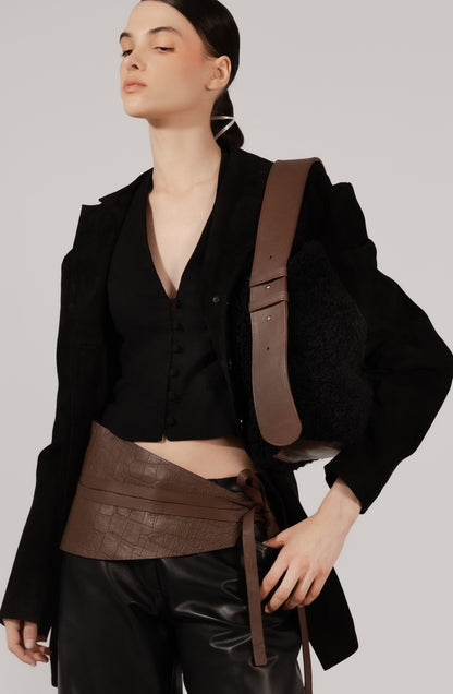 Eliana Shearling Bag Black x Brown