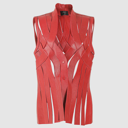 Brianna Leather Vest Red