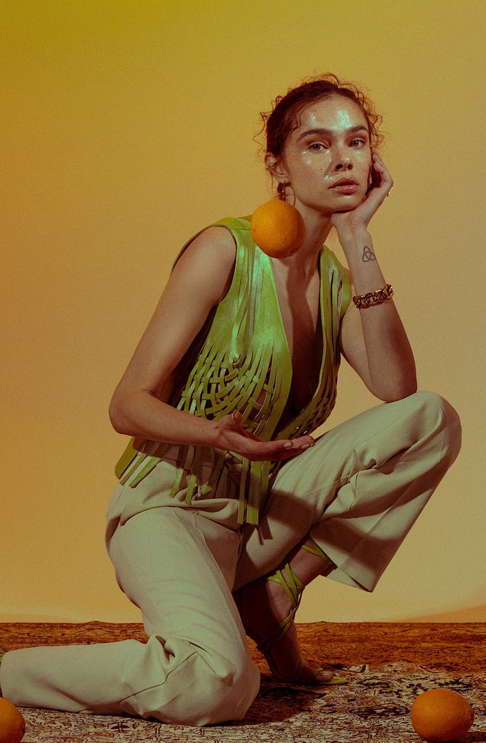 Attalea Leather Vest Electric Lime Green