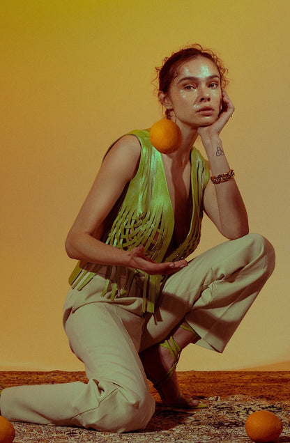 Attalea Leather Vest Electric Lime Green