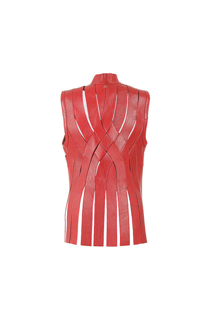 Brianna Leather Vest Red