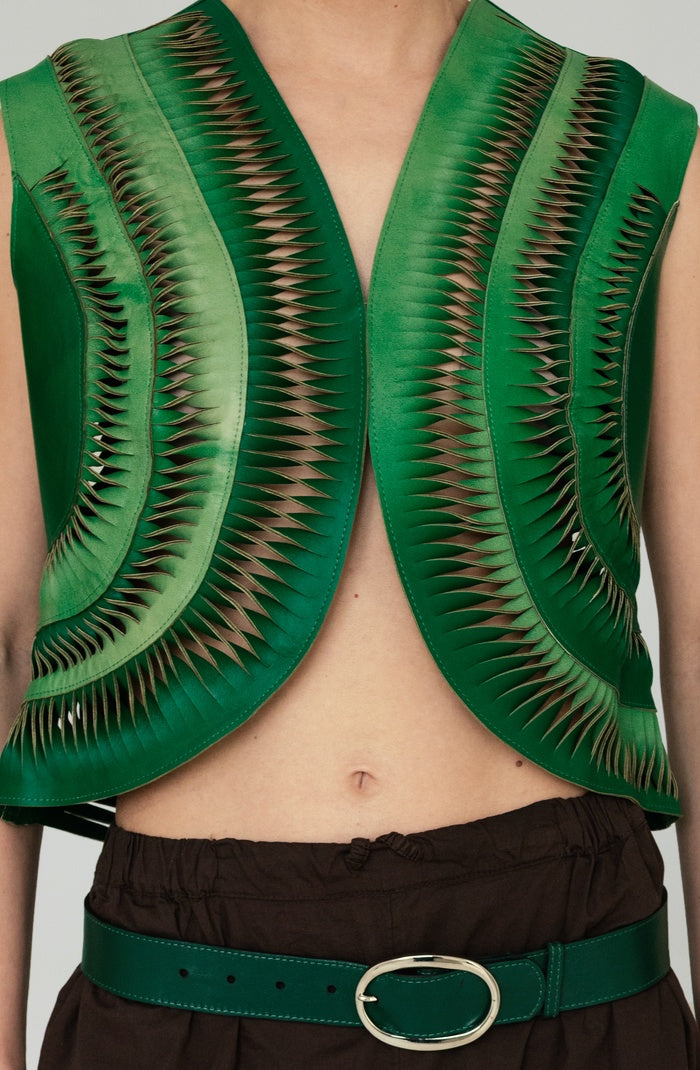 Kiara Leather Vest Green Ombre