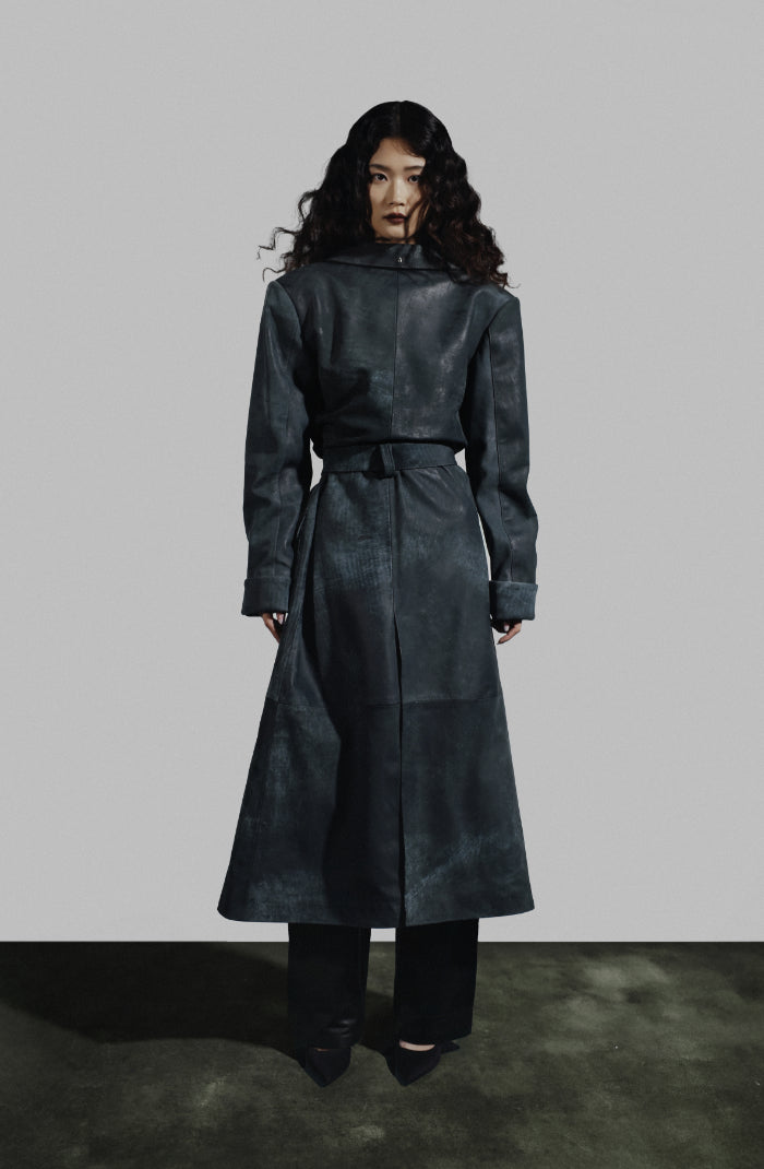 Austin Leather Coat Washed Grey