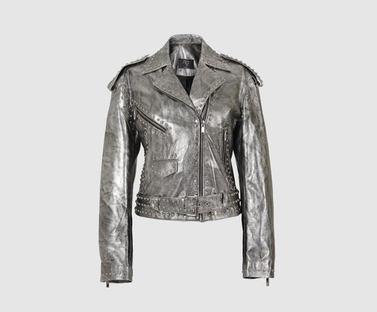 Hudson Leather Jacket Washed Silver