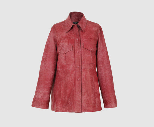 Mason Leather Shirt Washed Red