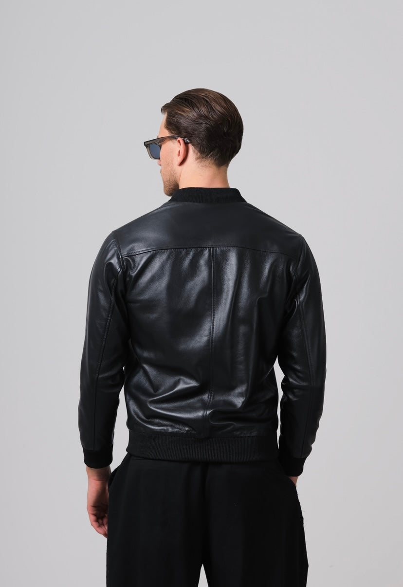 Bailey Bomber Leather Jacket Black Double A Official