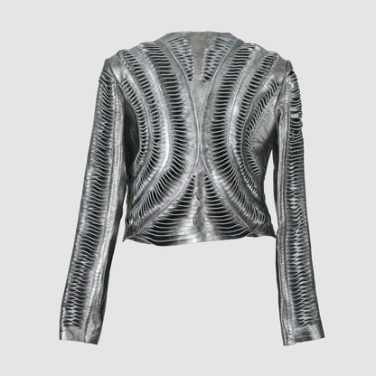 Kiara Leather Jacket Washed Silver