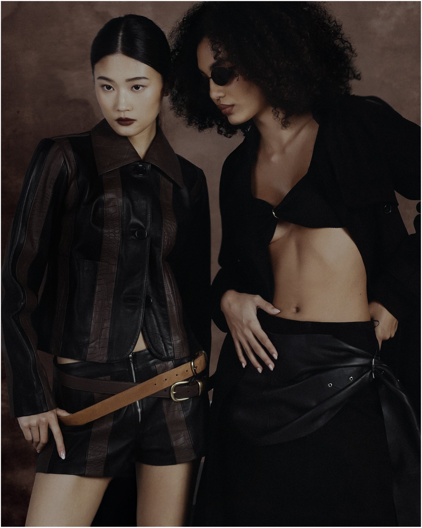 Harper Striped Leather Jacket Black x Brown croc