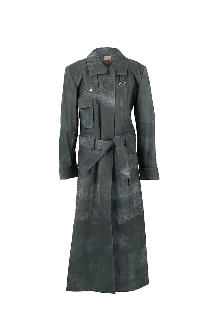 Austin Leather Coat Washed Grey
