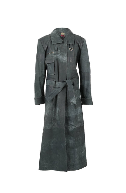Austin Leather Coat Washed Grey