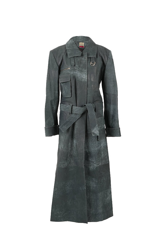 Austin Leather Coat Washed Grey