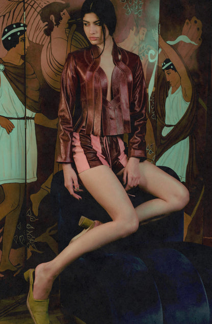 Sterling Leather Striped Shorts Burgundy